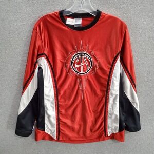 VINTAGE Nike Boys Activewear Top Large Red Shirt Logo Basketball Embroidered Tee